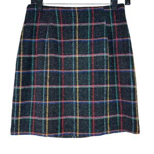 Vintage Express Tricot Wool Blend Colorful Plaid Mini Skirt Womens 7 Preppy Chic